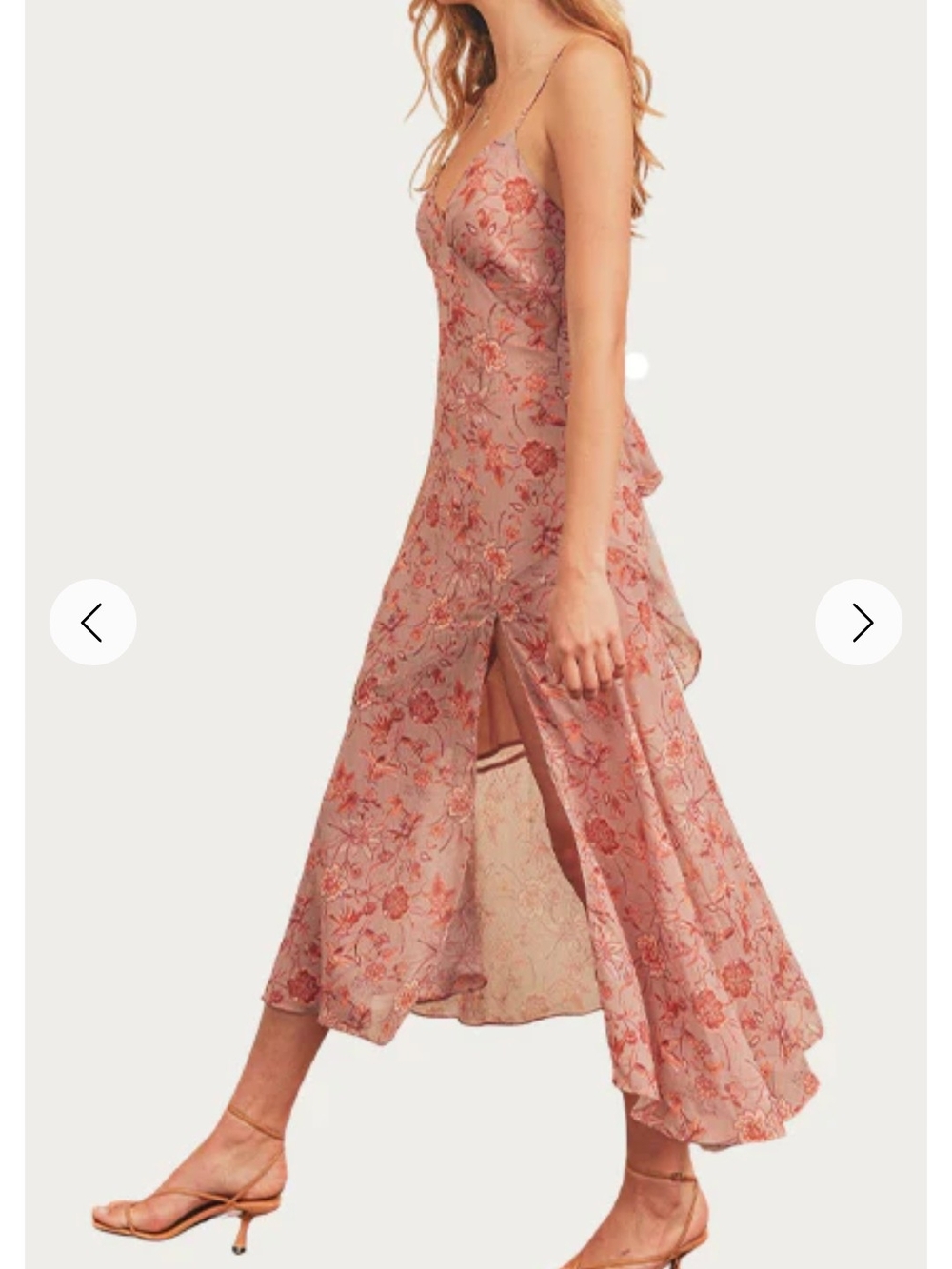 Dress Forum Floral Pink Slip Midi Dress with Side Slit